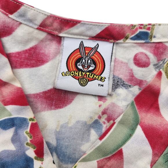 Looney Tunes Scrub Top USA Flag Bugs Bunny Tweety Sylvester Daffy Size Small HTF - Picture 3 of 7
